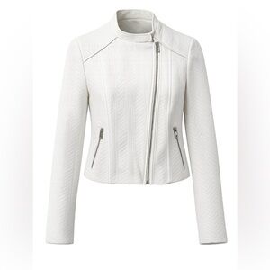 Soia & Kyo White Asymmetric Zip Biker Moto Jacket | Textured Knit | Medium